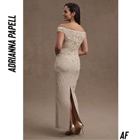 Adrianna Papell for Anthropologie Rosie off shoulder back slit sequined gown New - Picture 3 of 10
